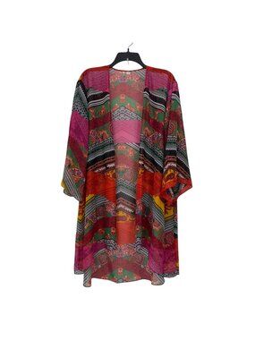 Cato est 1946 Mid Leng Bohemian Multicolor Chiffon Kimono Jacket SZ14/16W Sheer